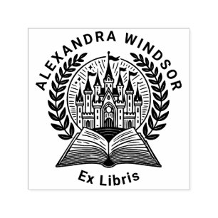 Castle, Book Wreath Frame Ex Libris Name Self-inking Stamp
