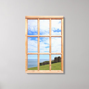 Castle by the Sea 3D Effect Window View Picture Canvas Print