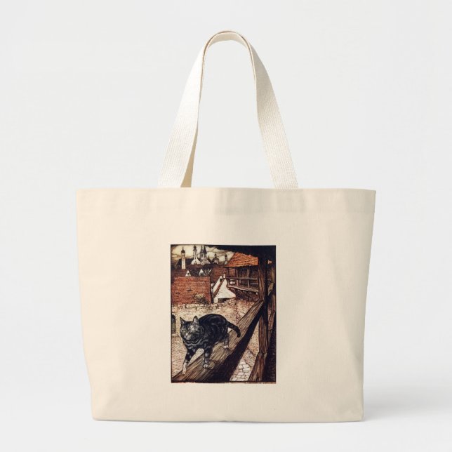 Castle Cat Rackham Illustration Large Tote Bag (Front)