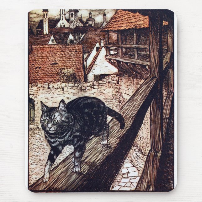 Castle Cat Rackham Illustration Mouse Pad (Front)
