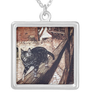 Castle Cat Rackham Illustration Silver Plated Necklace