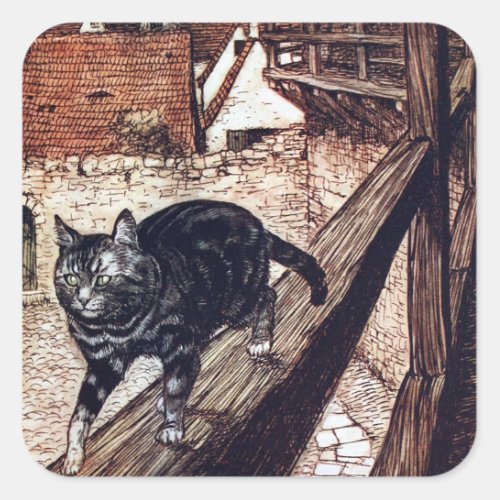 Castle Cat Rackham Illustration Square Sticker