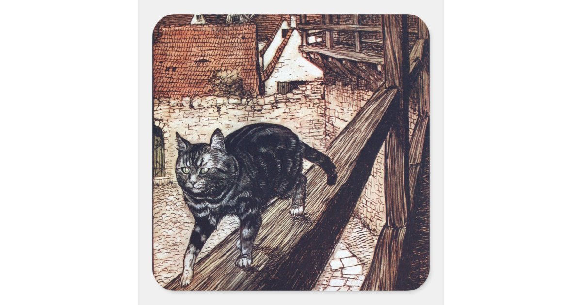 Castle Cat Rackham Illustration Square Sticker | Zazzle