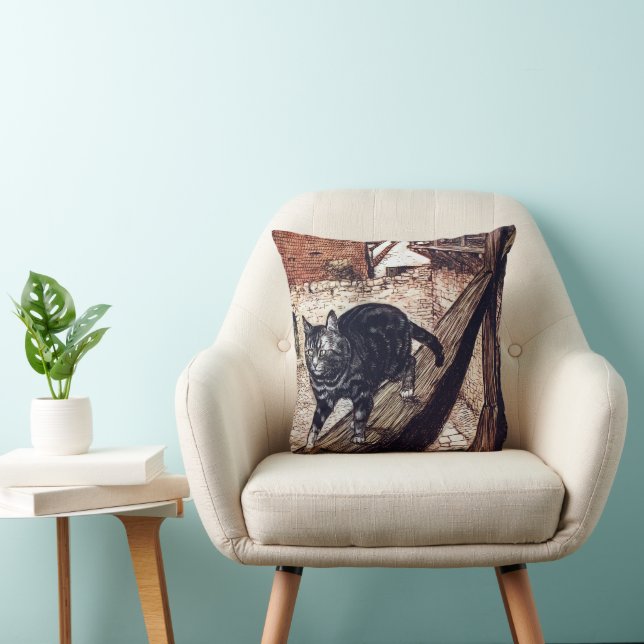 Castle Cat Rackham Illustration Throw Pillow (Chair)