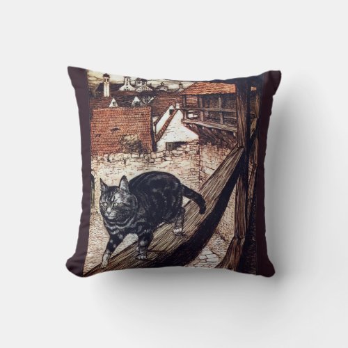 Castle Cat Rackham Illustration Throw Pillow