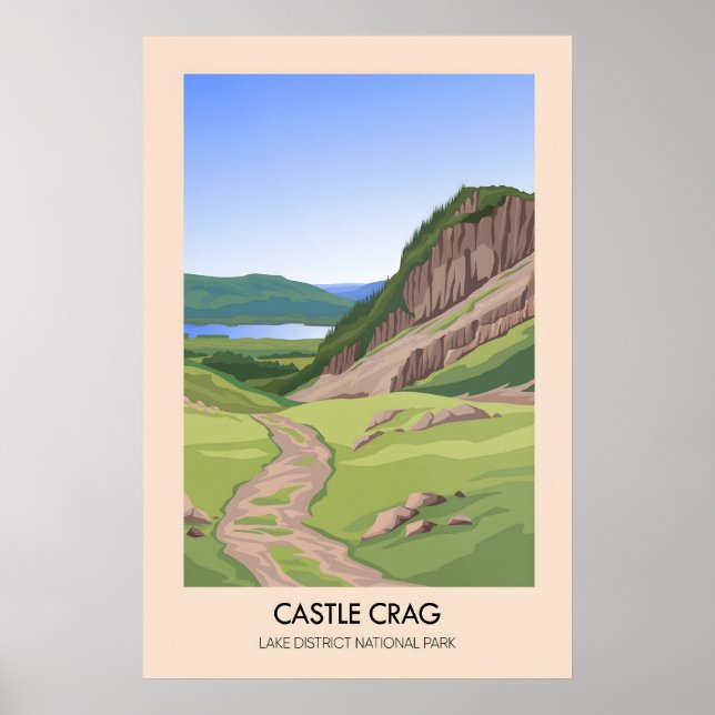 Castle Crag Mountain Lake District Travel Poster (Front)