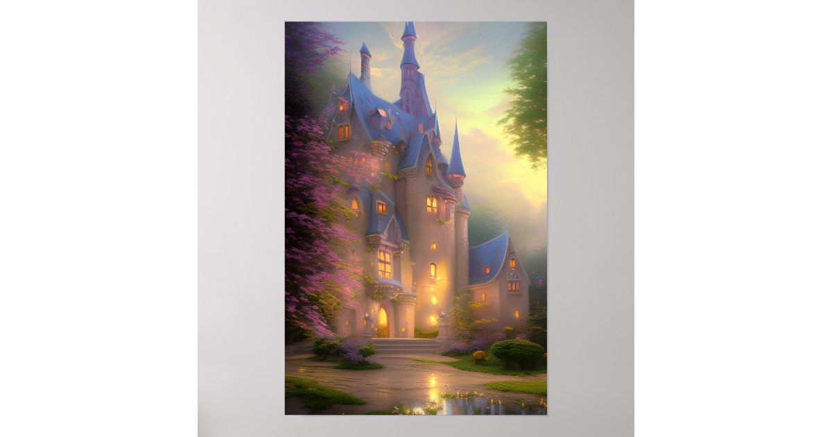 Castle Enchanted Forest Fantasy Art Poster | Zazzle