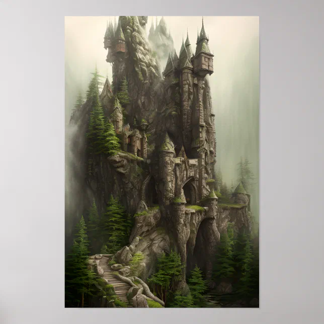 Castle Enchanted Forest Fantasy Art Poster | Zazzle