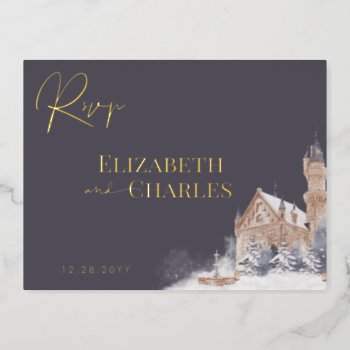 Castle English Manor Old Church Cathedral Rsvp Foil Invitation Postcard by rusticwedding at Zazzle