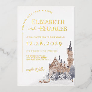 Castle English Manor Old Church Cathedral Wedding Foil Invitation