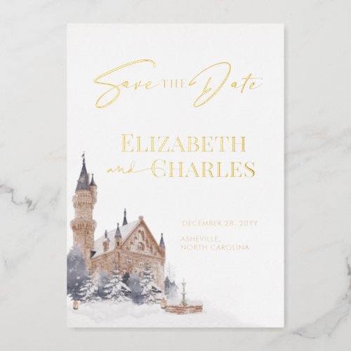 Castle English Manor Old Church Save The Date Foil Invitation