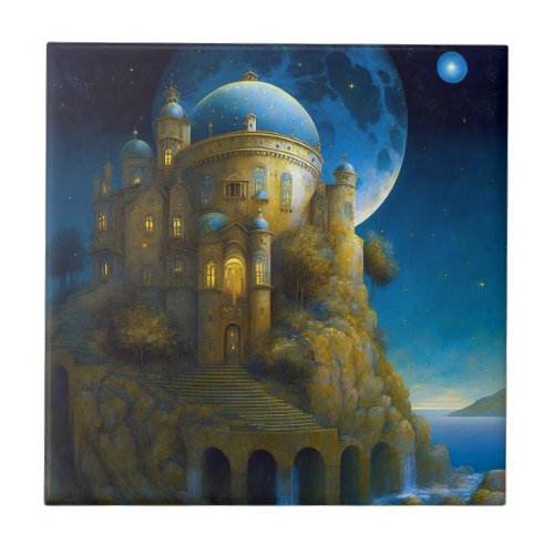 Castle Fantasy Moon Landscape Ceramic Tile