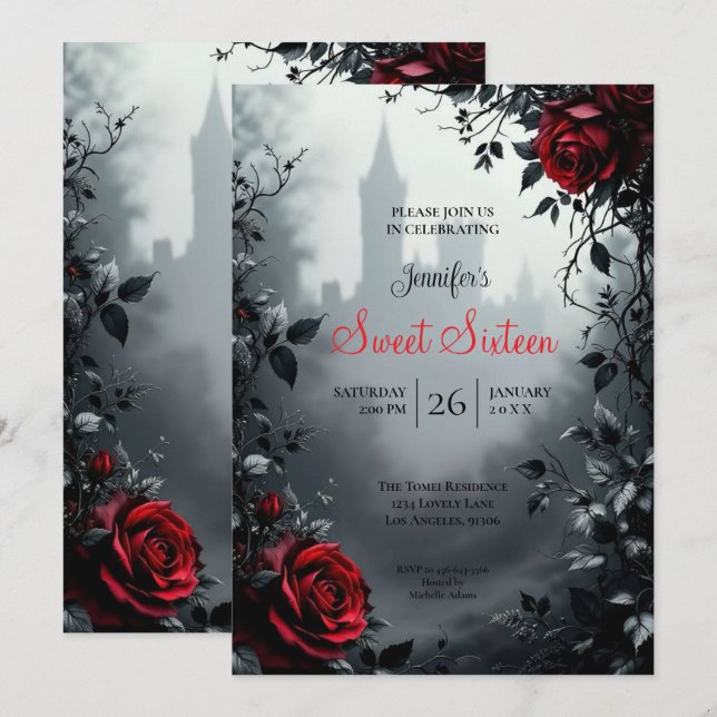 Castle Floral Gothic Sweet 16 Invitation (Front/Back)