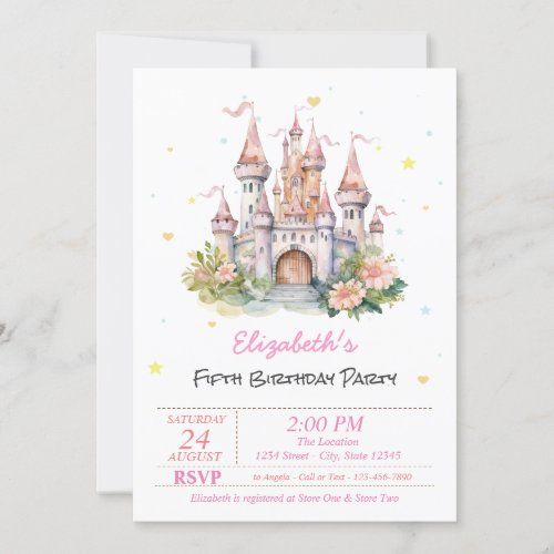  Castle Flowers Hearts Fairytale  Invitation