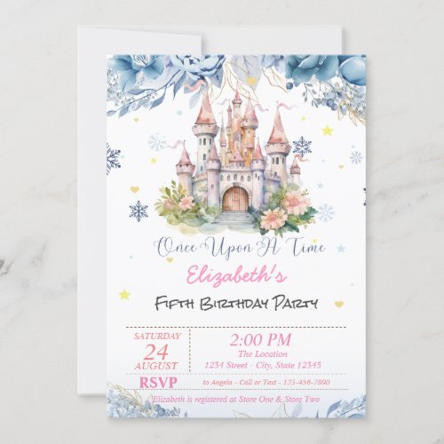  Castle Flowers Hearts Snowflakes Fairytale  Invitation