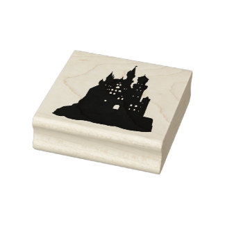 Castle Fortress Silhouette Halloween Rubber Stamp