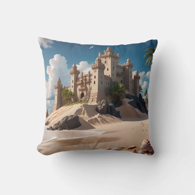 Castle from the Beach of Possibilities Throw Pillow (Front)