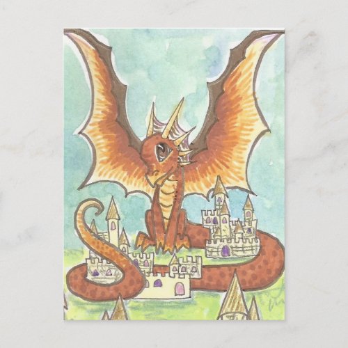 Castle Guard cute Cartoon Dragon Fantasy Art Postcard