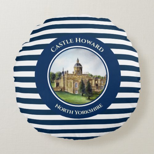 Castle Howard North Yorkshire Watercolor Painting Round Pillow