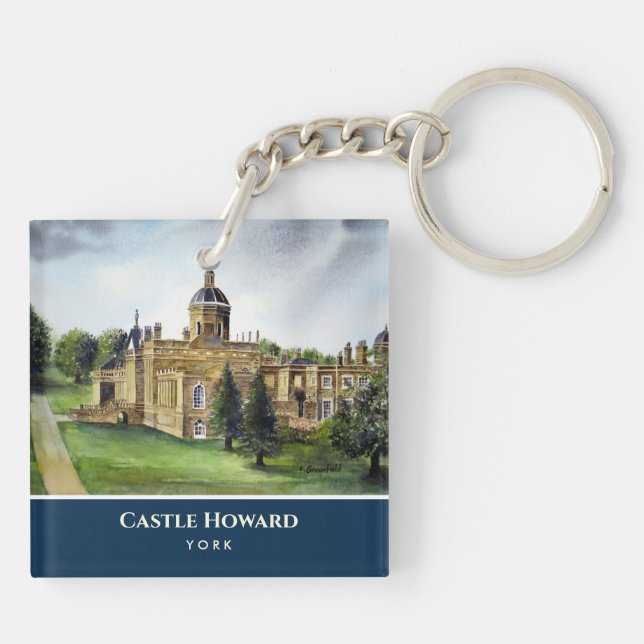 Castle Howard York England Watercolor Painting Keychain (Back)
