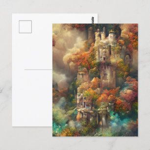 Castle In Forest, Fantasy Jungle, Fall Postcard