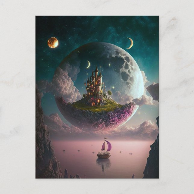 Castle In The Moon Fantasy Art Postcard (Front)