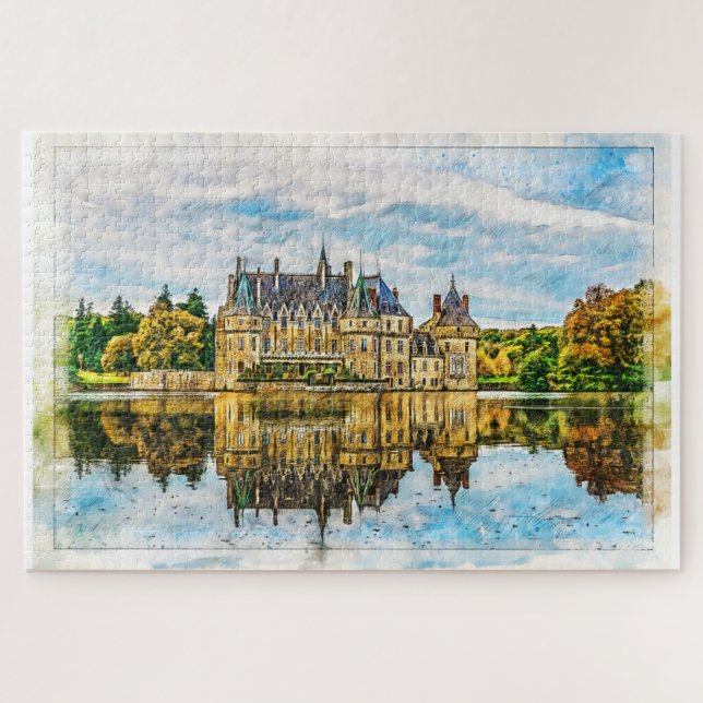 Castle in the reflection of autumn. France. Jigsaw Puzzle (Horizontal)