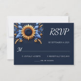Purple, Royal Blue and Gold Floral Wedding RSVP Card | Zazzle