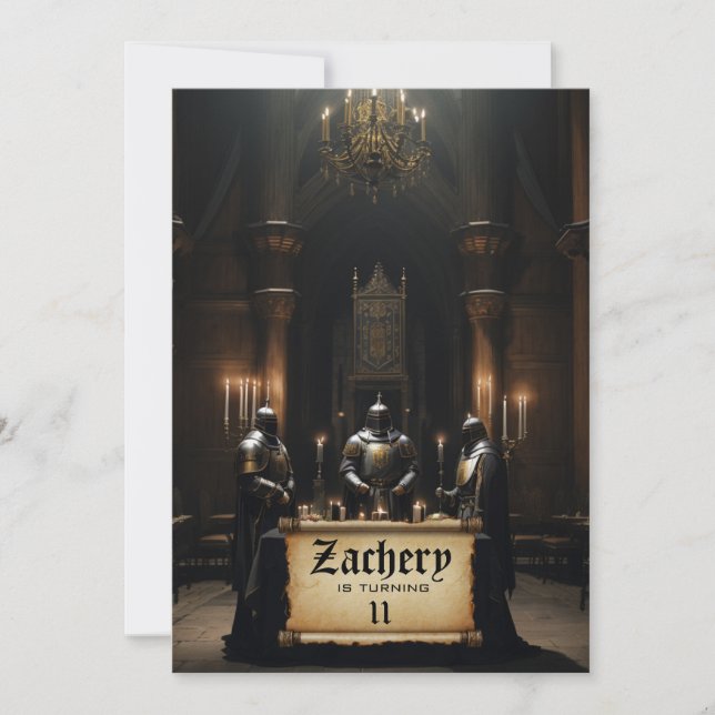 *~* Castle Medieval Theme 3 KNIGHTS AP88 Birthday Invitation (Front)