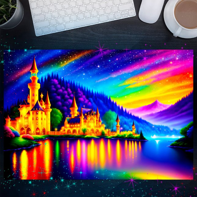 Castle Mountains Lake Forest Glitter Stars Art Poster (Creator Uploaded)