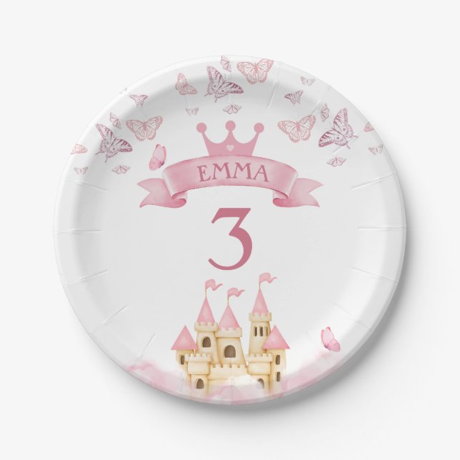 Castle of Dreams Pink Princess Butterfly  Paper Plates (Front)