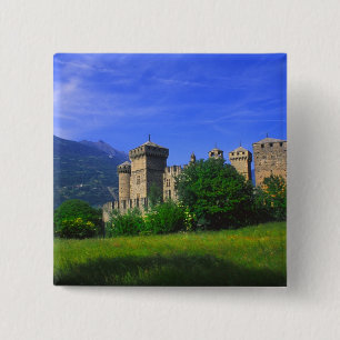 Castle of Fenis near Italian Alps in Fenis, Pinback Button