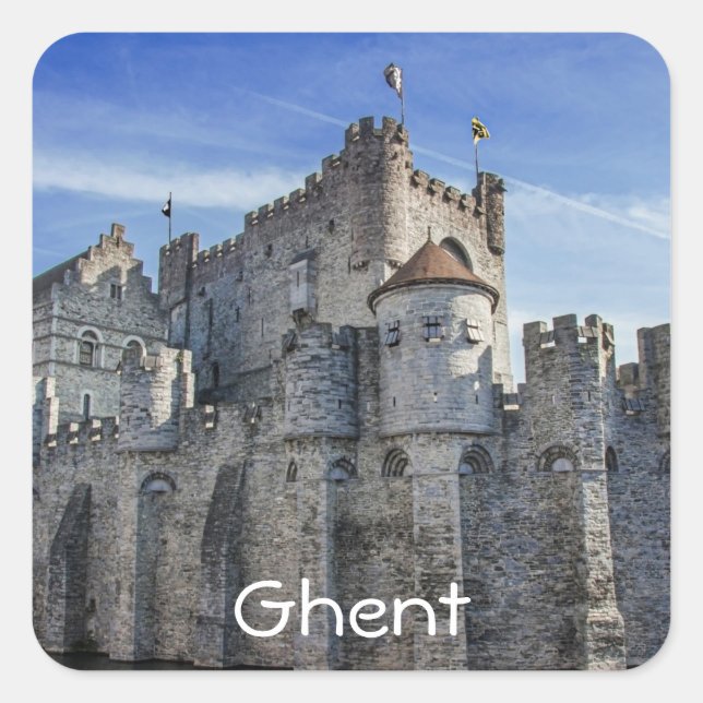 Castle of the Counts in Ghent. Square Sticker (Front)