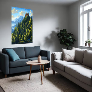 Castle on a hill in the forest   AI Art Poster