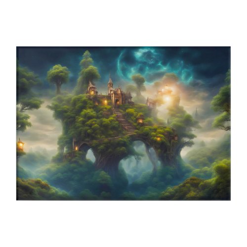 Castle on Giant Tree in Forest Fantasy Image on Acrylic Print