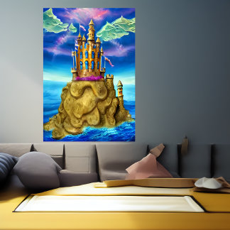 Castle on the rock by the sea | AI Art Poster