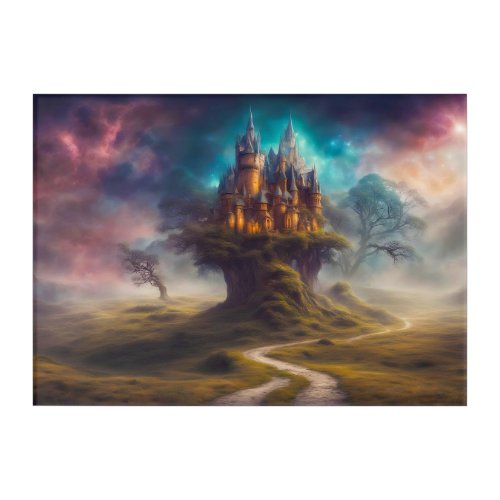 Castle on Top of Gigantic Tree Fantasy Image on Acrylic Print