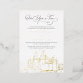 Castle Once Upon A Time Fairy Tale Wedding Gold Foil Invitation (Standing Front)