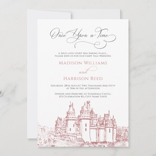  Castle Once Upon A Time Fairy Tale Wedding Pink Invitation (Front)