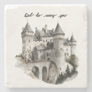 Castle Owl Be Seeing You Stone Coaster
