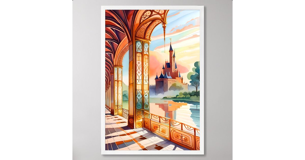 Photo inspiration: Fresh Look at Castle Painting View From Gold Textured Corridor Poster