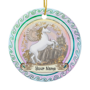 Castle Pegasus Unicorn  Ceramic Ornament