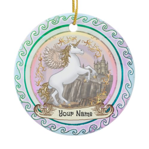 Castle Pegasus Unicorn  Ceramic Ornament