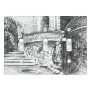 Castle pencilart Monochrome Black & White Light Switch Cover