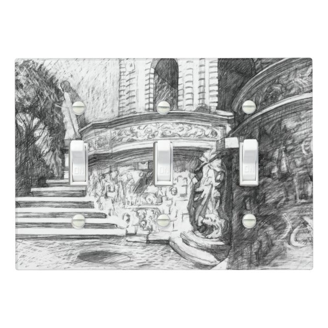Castle pencilart  Monochrome Black & White Light Switch Cover (In Situ)
