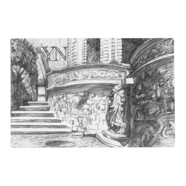 Castle pencilart  Monochrome Black & White Placemat (Front)