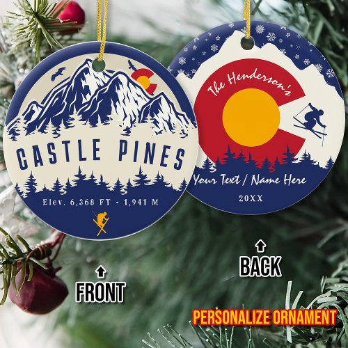 Castle Pines Colorado Flag Mountain Ski Souvenir Ceramic Ornament