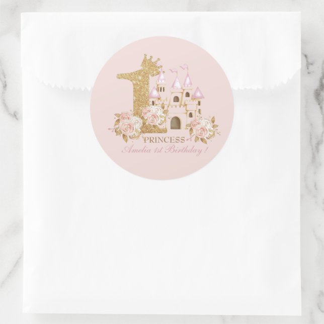  Castle Princess 1st Birthday  Classic Round Sticker (Bag)