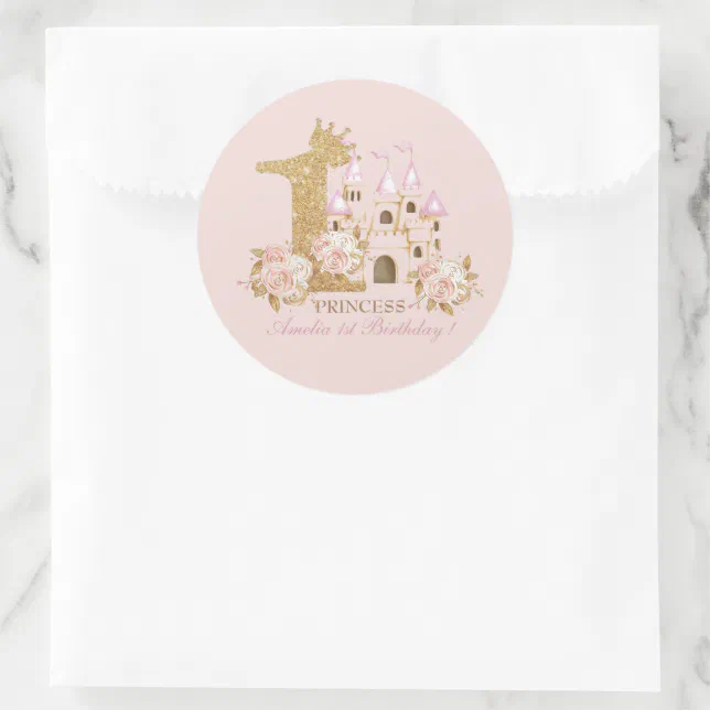 Castle Princess 1st Birthday Classic Round Sticker | Zazzle