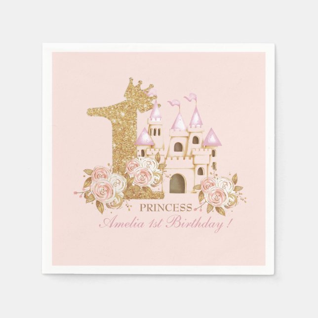  Castle Princess 1st Birthday  Napkins (Front)